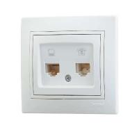 Розетка компьютерная + телефонная 2-м СП Mira RJ45 + RJ11 бел./бел. LEZARD 701-0202-143