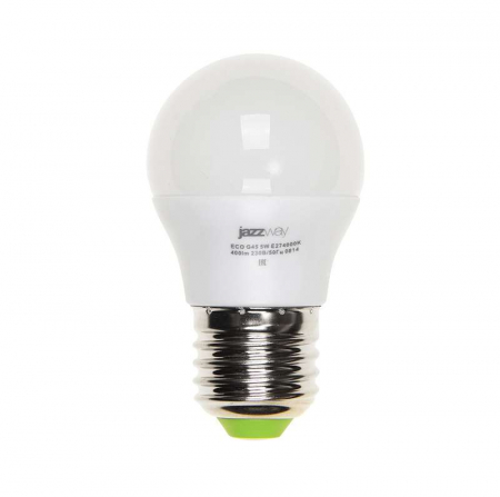 Лампа светодиодная PLED-ECO 5Вт G45 шар 3000К тепл. бел. E27 400лм 220-240В JazzWay 1036957A