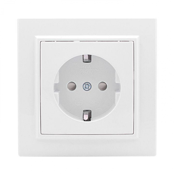 Розетка 1-м СП Минск 16А IP20 с заземл. защ. шторки бел. Basic EKF ERR16-028-100