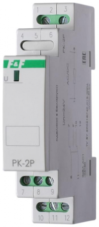 Реле промежуточное PK-2P/Un (монтаж на DIN-рейке 35мм 24В AC/DC 2х8А 2P IP20) F&F EA06.001.008