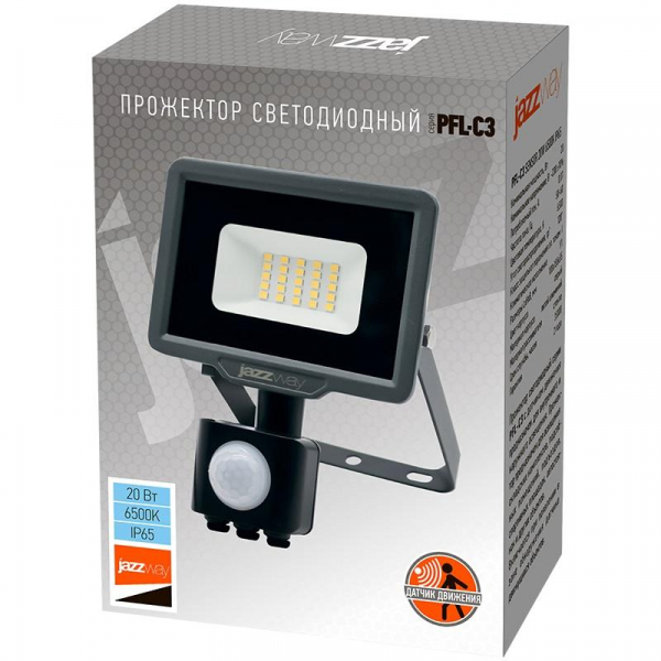 Прожектор светодиодный PFL-C3 SENSOR 20Вт 6500К IP65 ДО закален. прозр. стекло JazzWay 5026926A